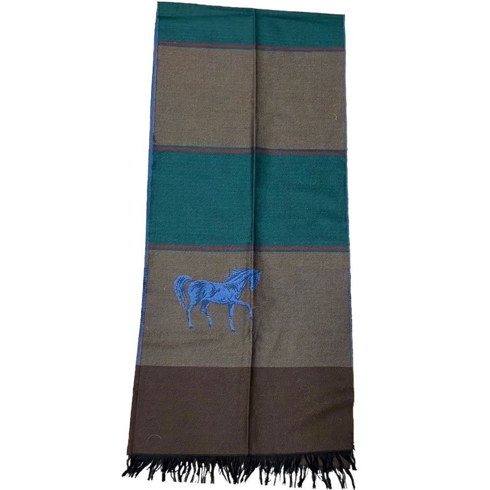 Plaid new wool horse fringe scarf made in Germany